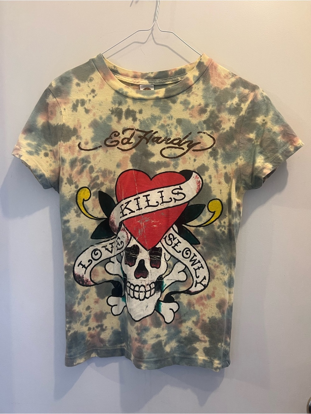 Ed Hardy Kids Short Sleeve Tie-Dye Graphic Tee in Red, Yellow, Green, Black